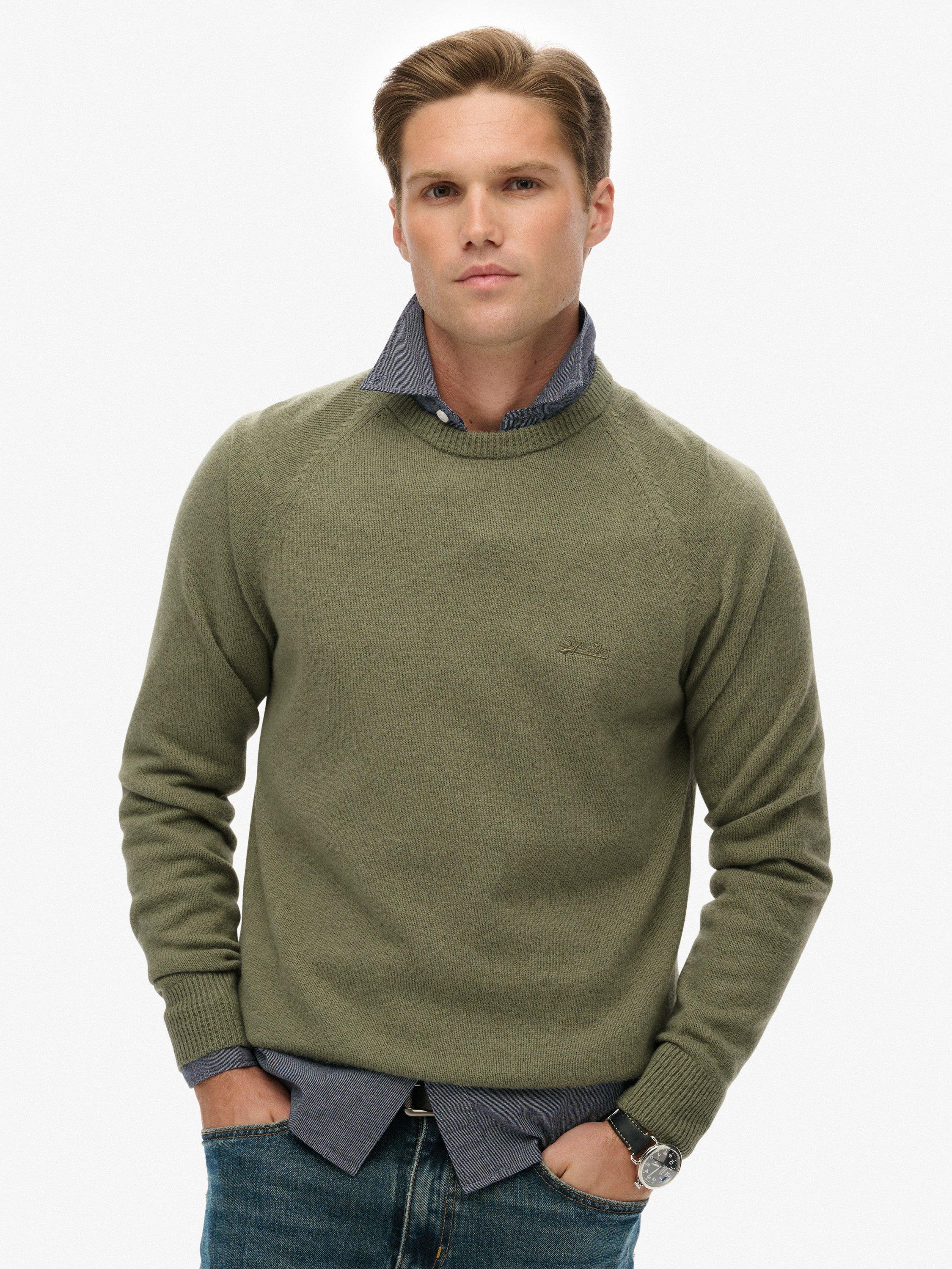 Product image 1 of 1, which shows Superdry Wool Blend Crew Neck Jumper, Light Sage, XL