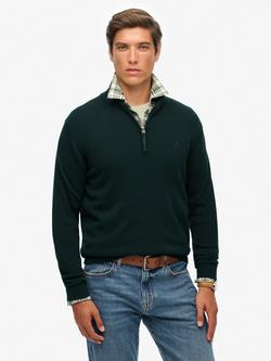 Superdry Essentials Cotton Half Zip Jumper, Enamel Green Marl, Enamel Green Marl