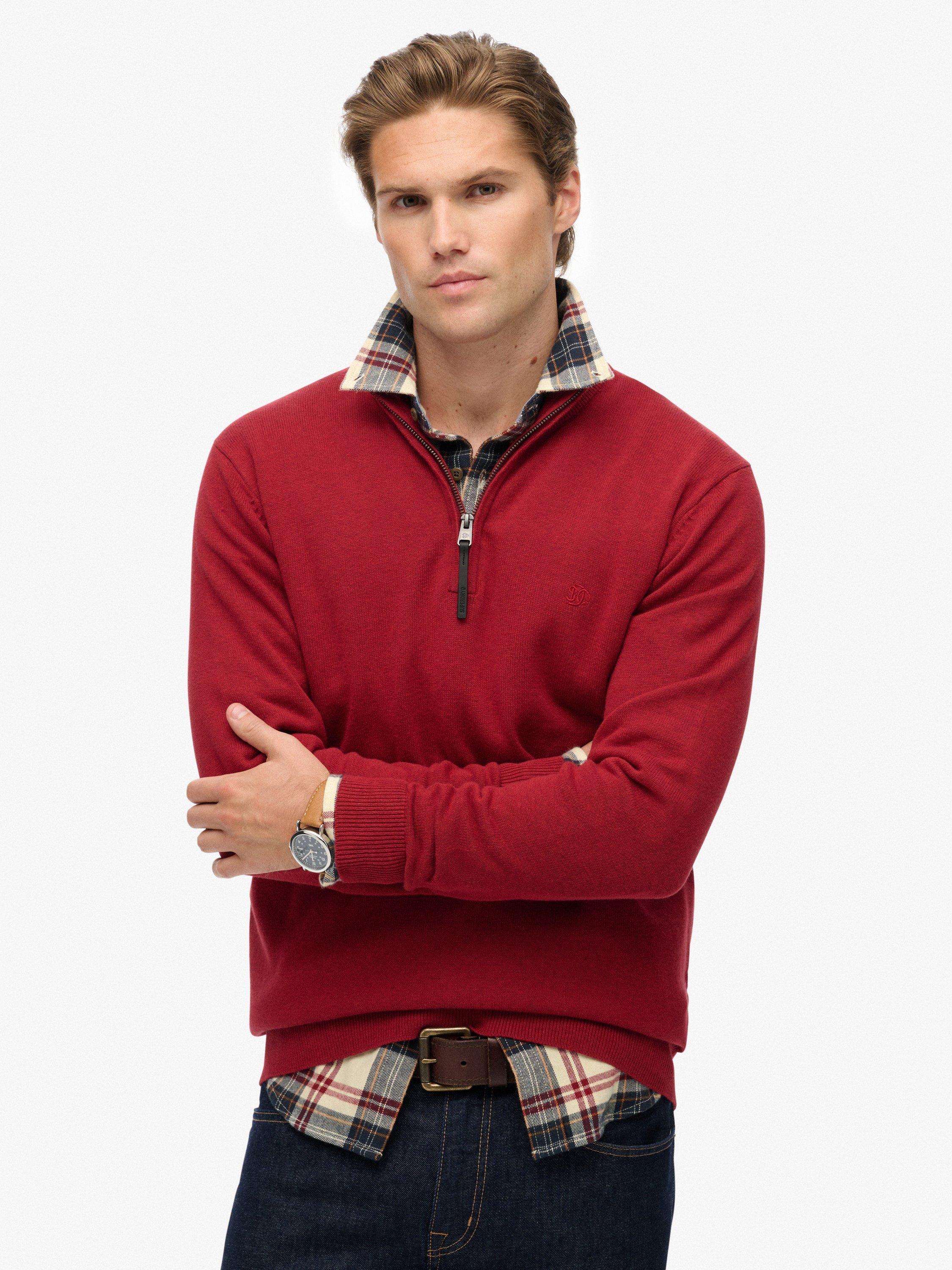 Product image 1 of 1, which shows Superdry Essentials Cotton Half Zip Jumper, Carmine Red Marl, L