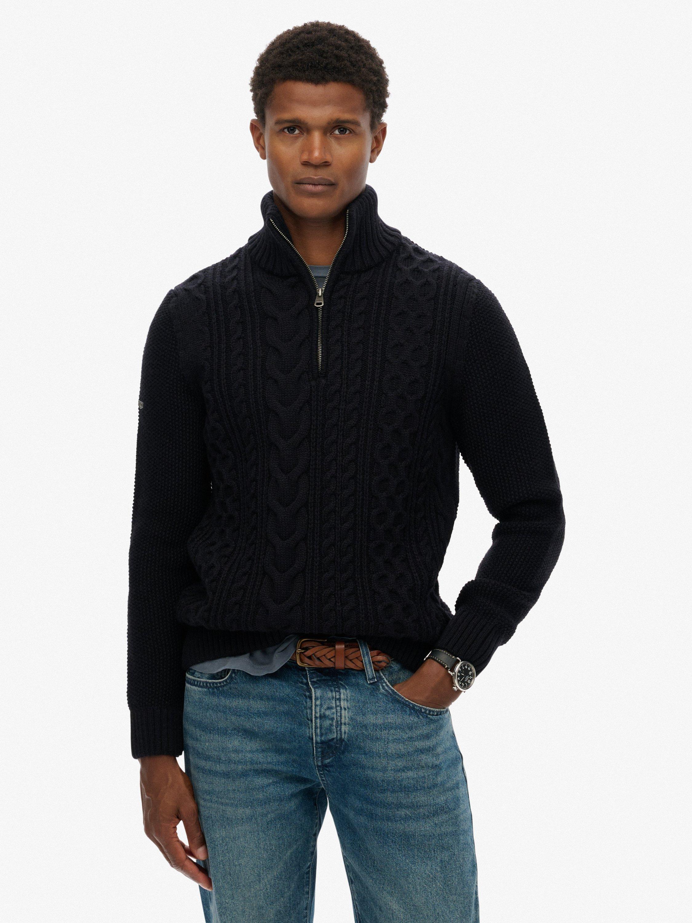 Product image 1 of 1, which shows Superdry Jacob Cable Knit Half-Zip Jumper, Eclipse Navy, XL
