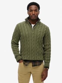 Superdry Jacob Cable Knit Half Zip Jumper, Moss Green, Moss Green
