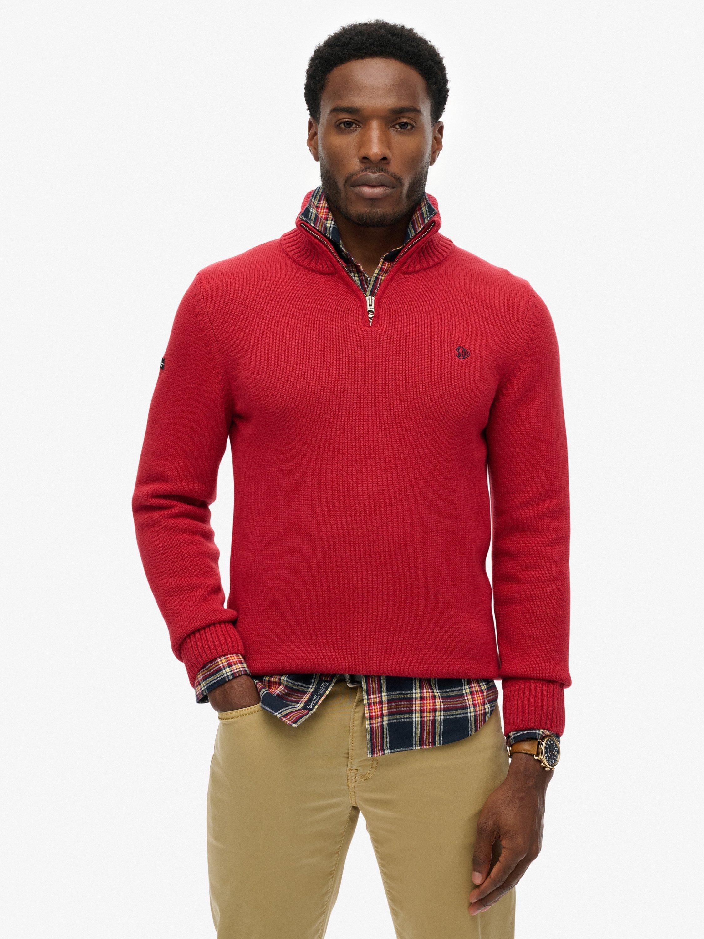 Product image 1 of 1, which shows Superdry Cotton Half-Zip Knit Jumper, Expedition Red, M