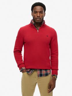 Superdry Cotton Half-Zip Knit Jumper, Expedition Red, Expedition Red
