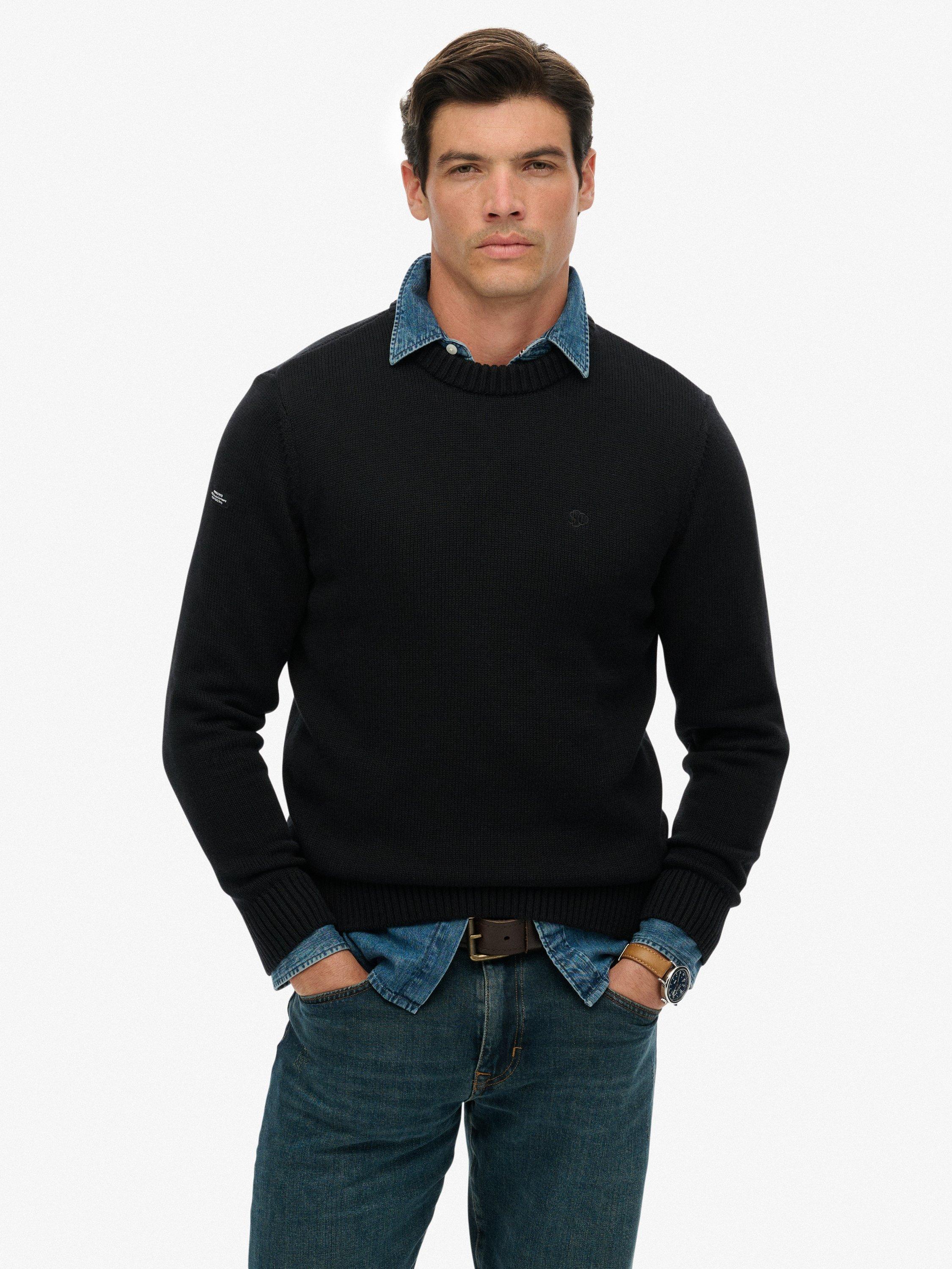 Product image 1 of 1, which shows Superdry Cotton Chunky Ribbed Crew Neck Jumper, Black, XXXL