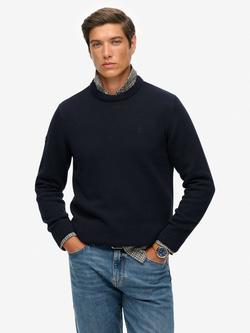 Superdry Cotton Chunky Ribbed Crew Neck Jumper, Navy, Navy