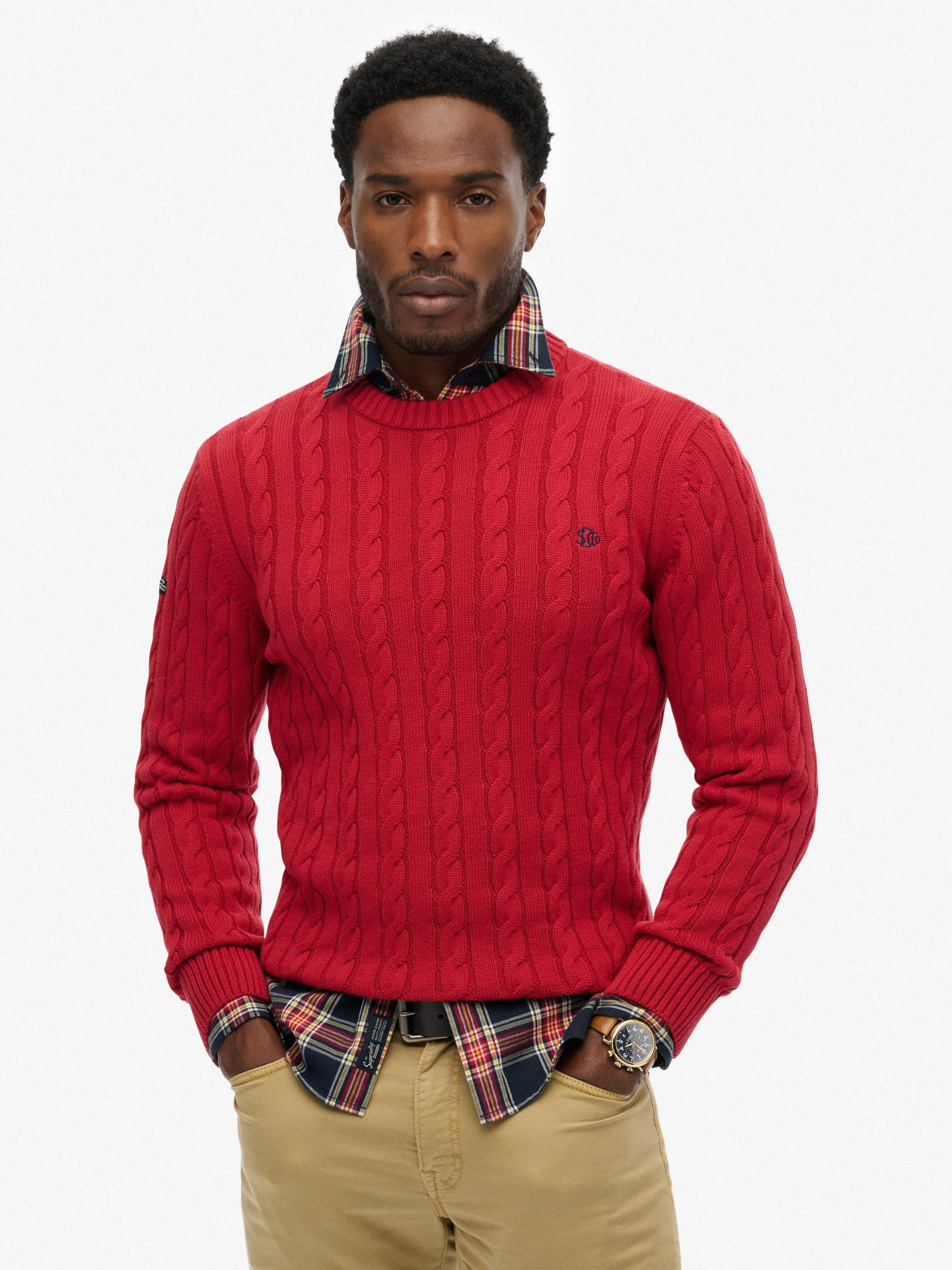 Product image 1 of 1, which shows Superdry Cotton Cable Knit Crew Jumper, Expedition Red, XXXL