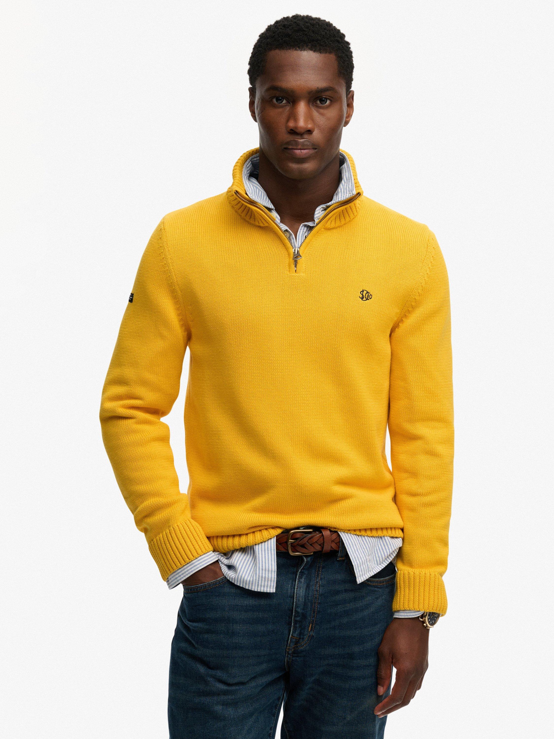Product image 1 of 5, which shows Superdry Cotton Half-Zip Knit Jumper, Volt Yellow, M