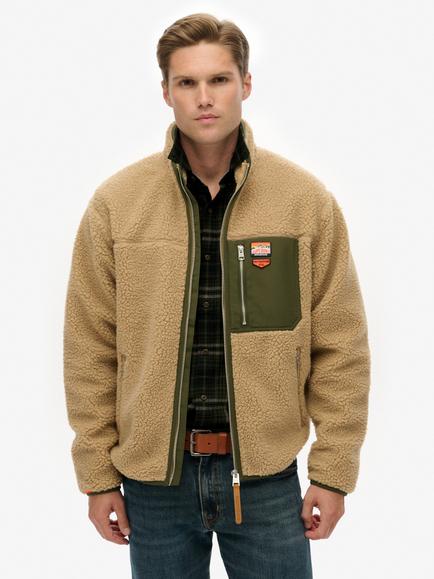 Superdry Vintage Retro Full Zip Fleece, Classic Tan Brown