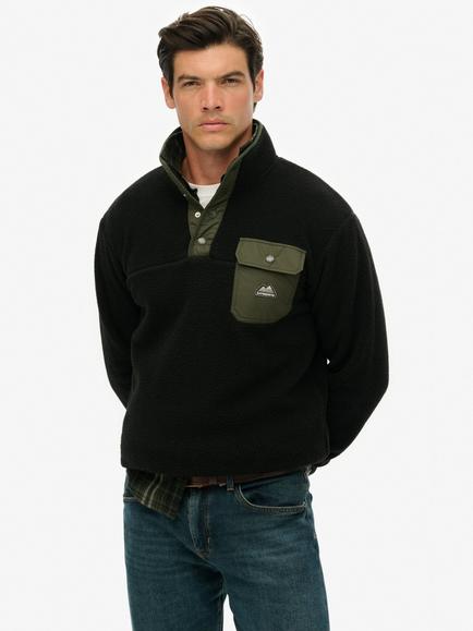 Superdry Fuji Fleece Half Popper Jumper, Black