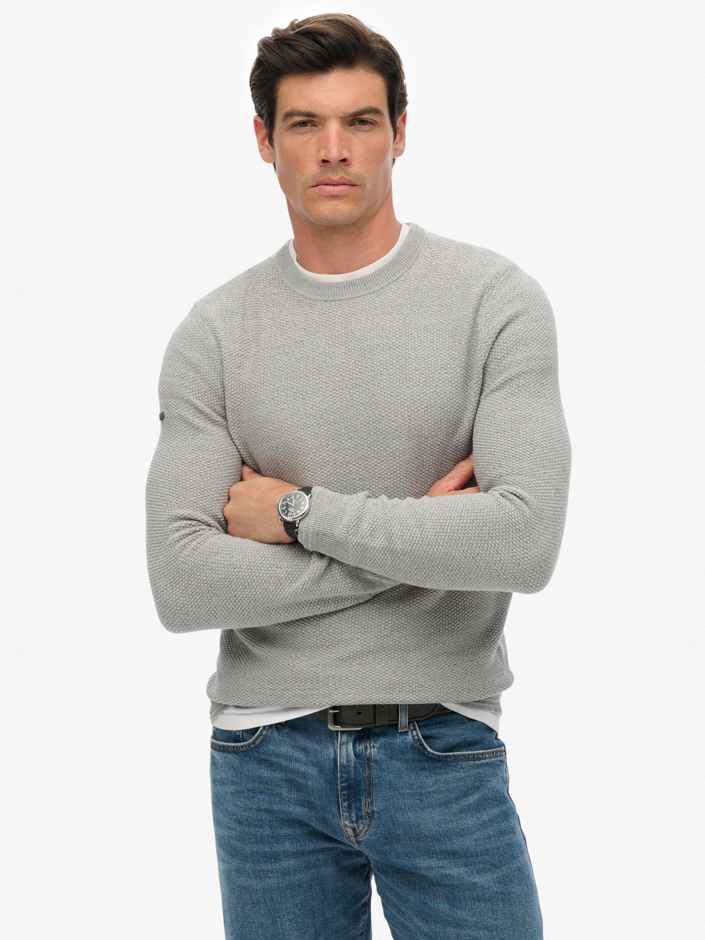 Product image 1 of 1, which shows Superdry Lightweight Cotton Textured Jumper, Light Grey, XXXL