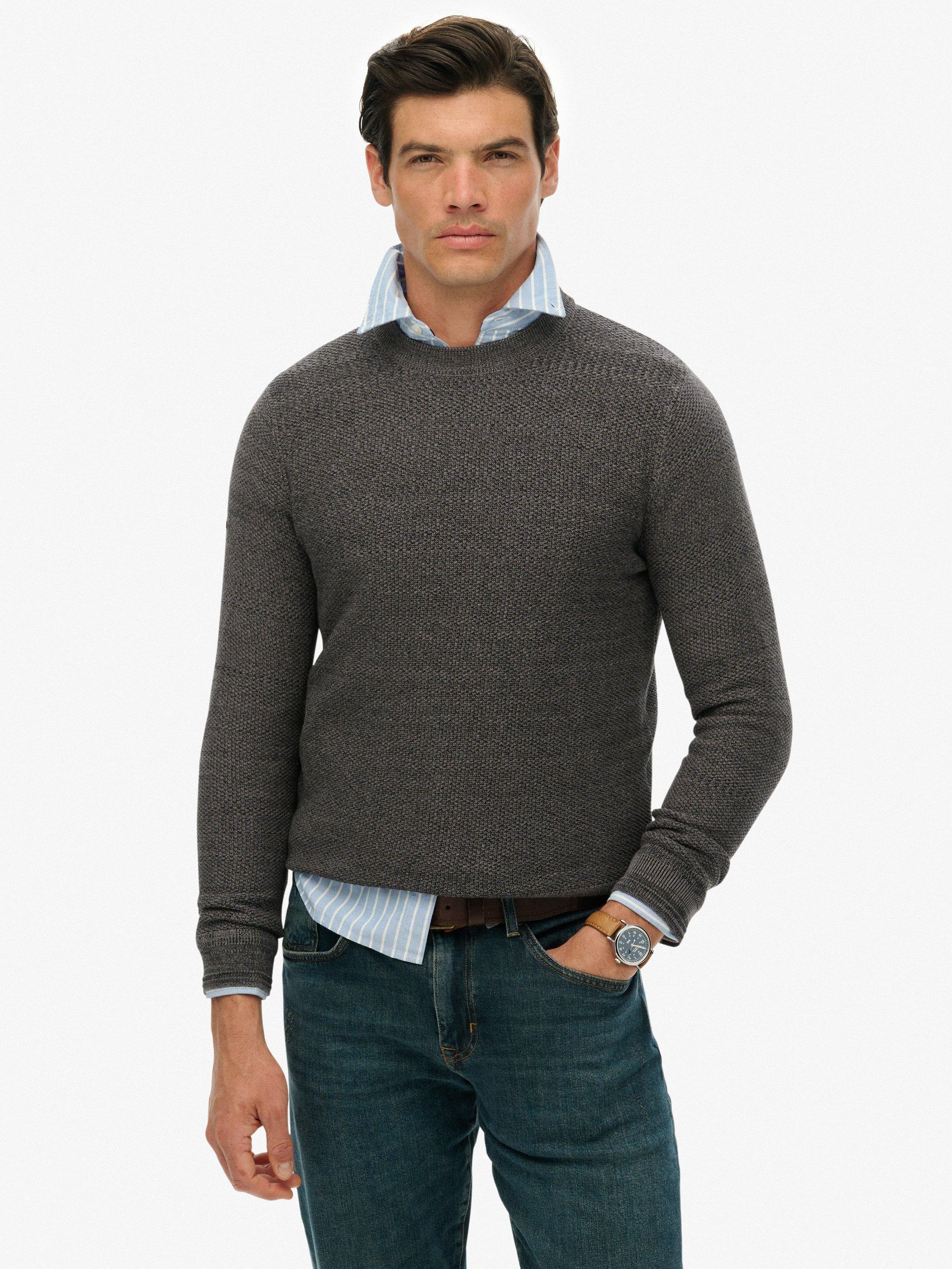 Product image 1 of 1, which shows Superdry Lightweight Cotton Textured Jumper, Black/Dark Grey, S