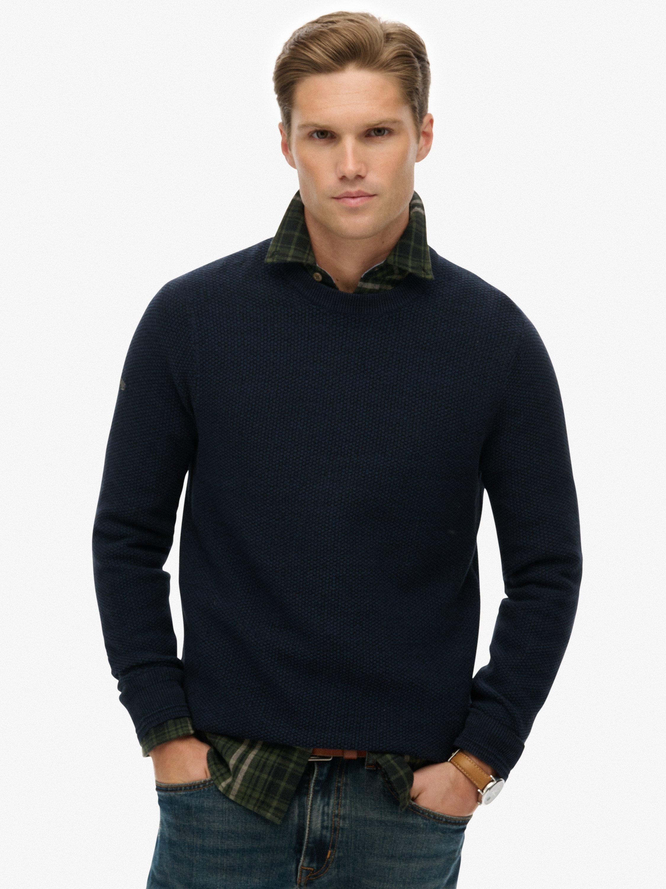 Product image 1 of 1, which shows Superdry Lightweight Cotton Textured Jumper, Eclipse Navy Twist, XL
