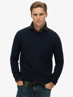Superdry Lightweight Cotton Textured Jumper, Eclipse Navy Twist, Eclipse Navy Twist