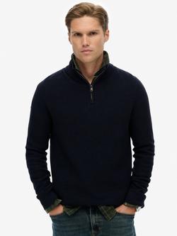 Superdry Cotton Textured Half-Zip Jumper, Eclipse Navy Twist, Eclipse Navy Twist