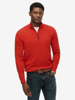 Superdry Wool Blend Half Zip Jumper, Vermillion Orange, Vermillion Orange
