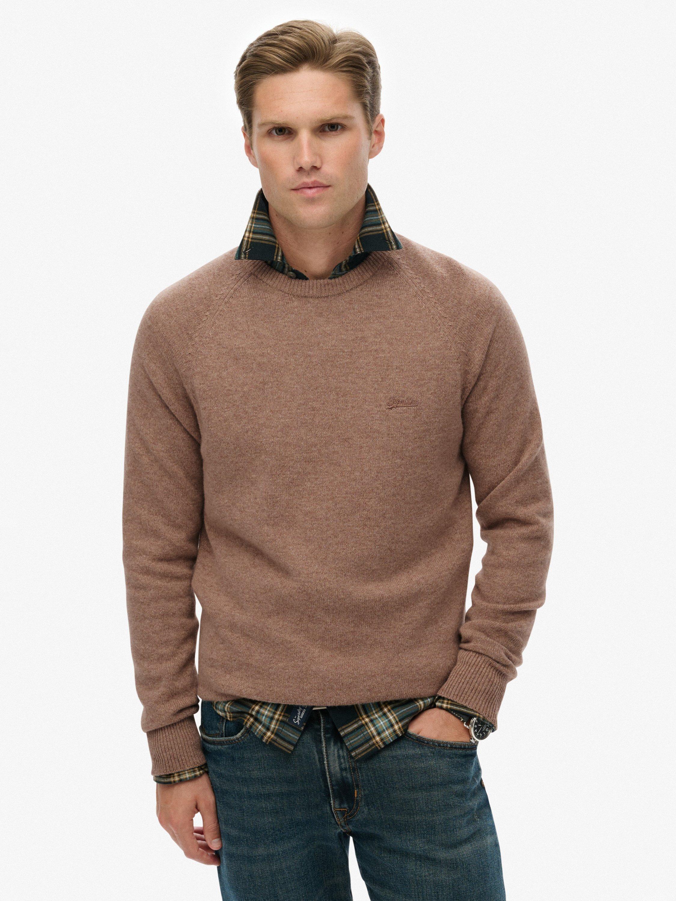 Product image 1 of 1, which shows Superdry Wool Blend Crew Neck Jumper, Macadamia Brown Marl, L