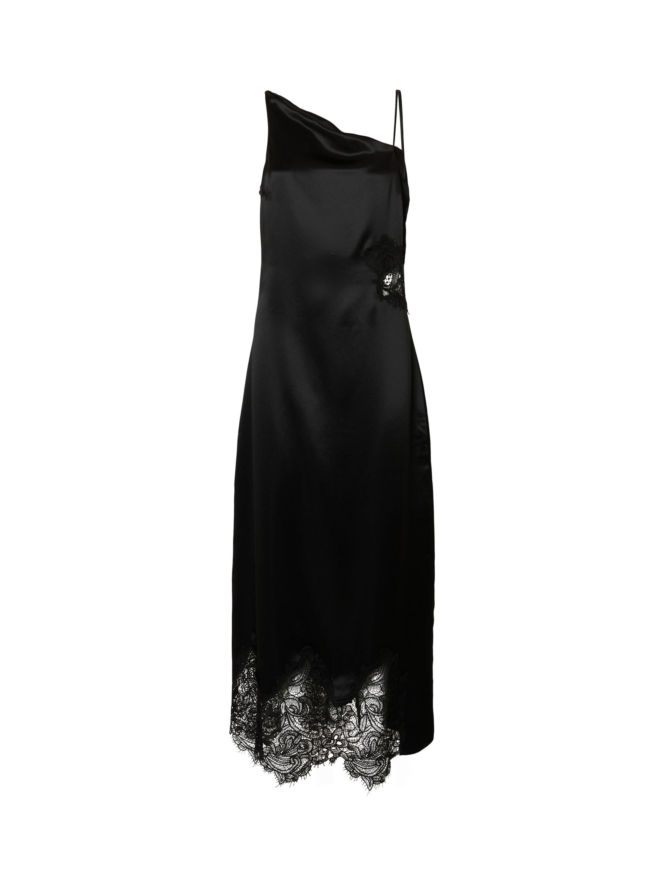 Product image 4 of 5, which shows Selected Lace-Trim Ruched V-Neck Sheath Maxi Dress, Black, 34