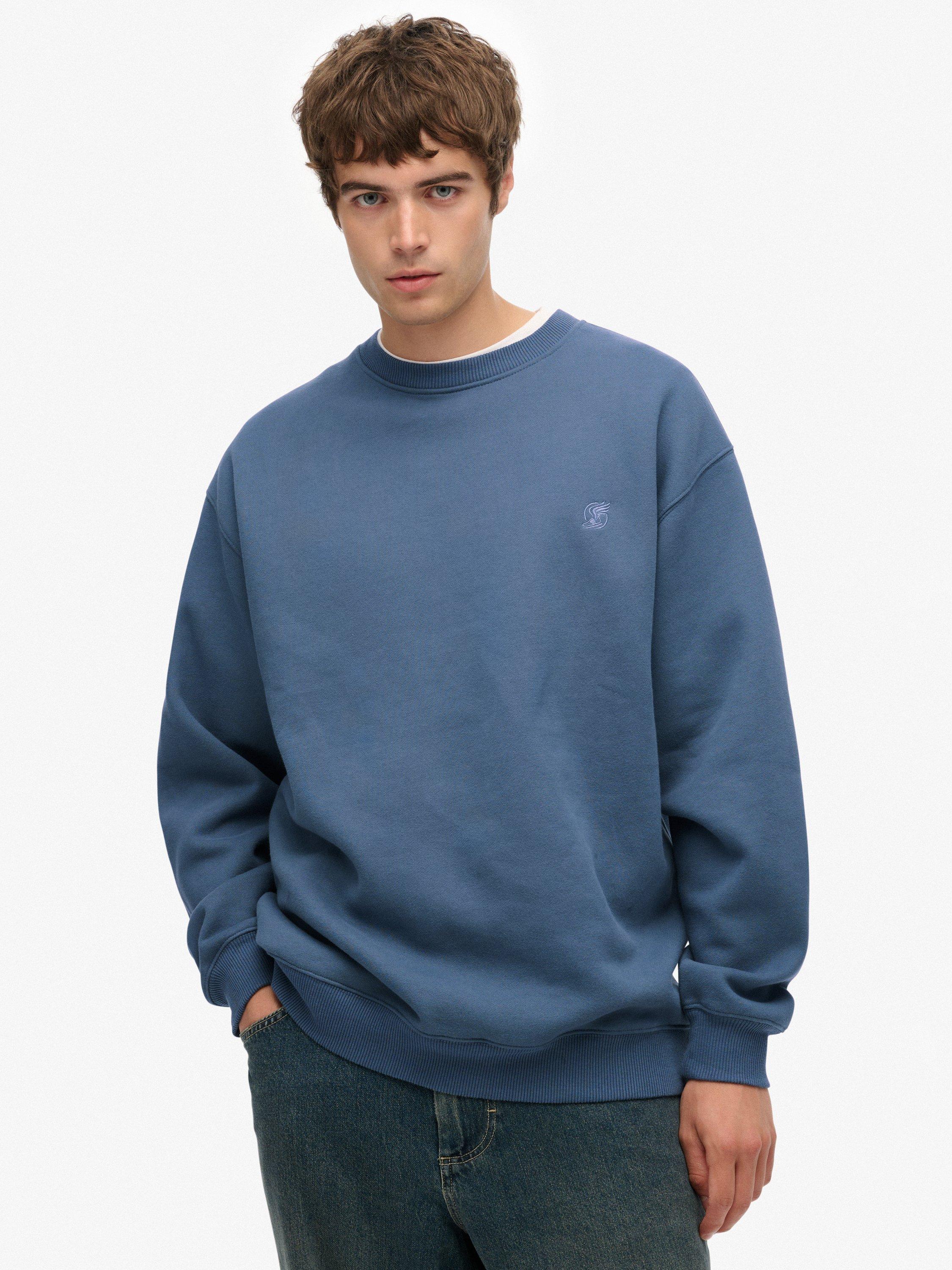 Product image 1 of 1, which shows Superdry Cotton Blend Blank Oversized Crew Sweatshirt, Stone Blue Grey, S