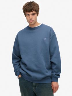 Superdry Cotton Blend Blank Oversized Crew Sweatshirt, Stone Blue Grey, Stone Blue Grey