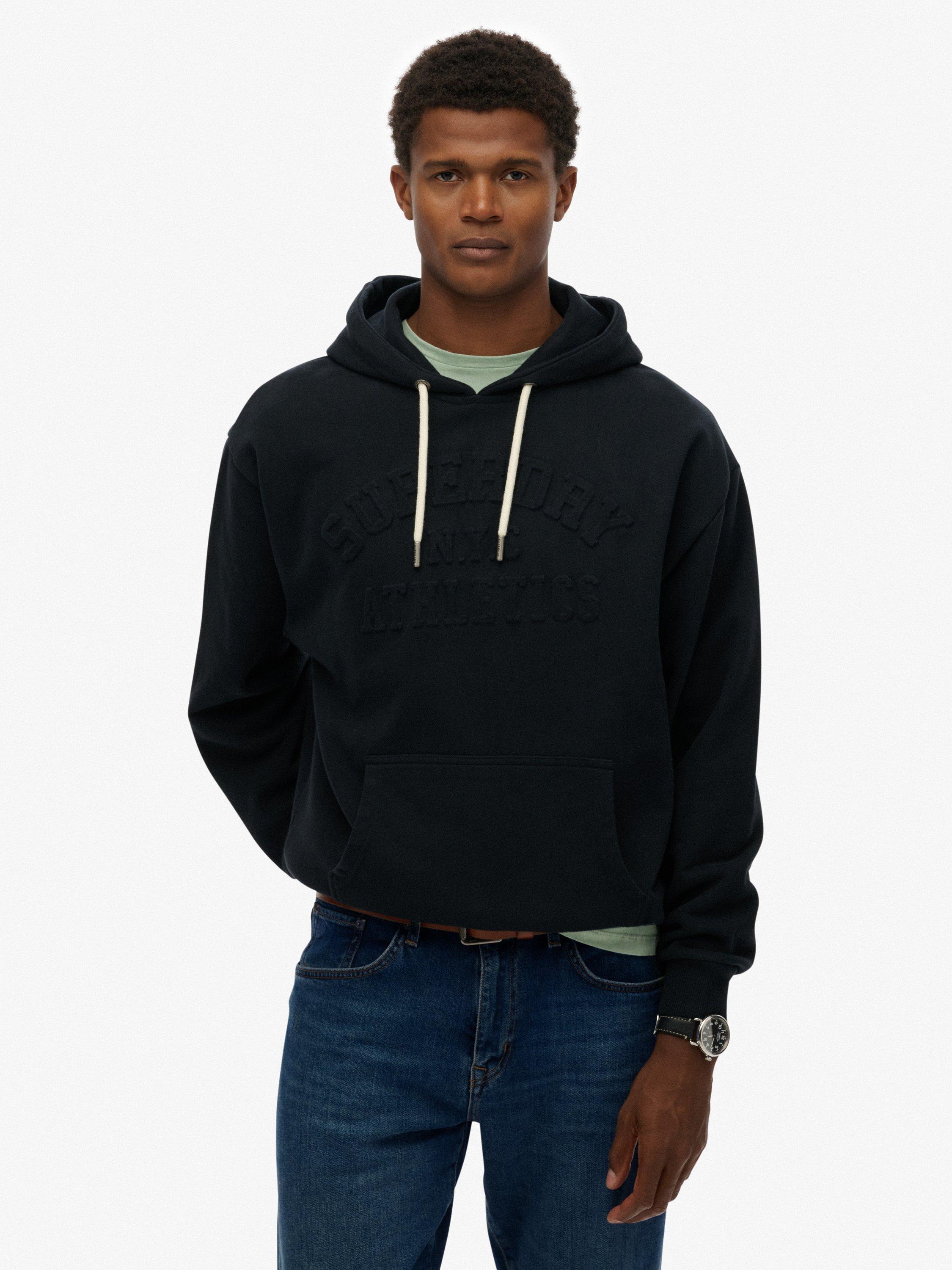 Product image 1 of 1, which shows Superdry Cotton Athletic Embossed Oversized Hoodie, Jet Black, XXXL