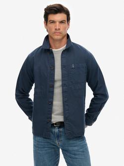 Superdry Merchant Store Cotton Linen Blend Regular Fit Overshirt, Navy, Navy