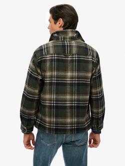 Superdry Zip Through Wool Blend Check Overshirt, Buckshot/Olive - view 2, Buckshot/Olive