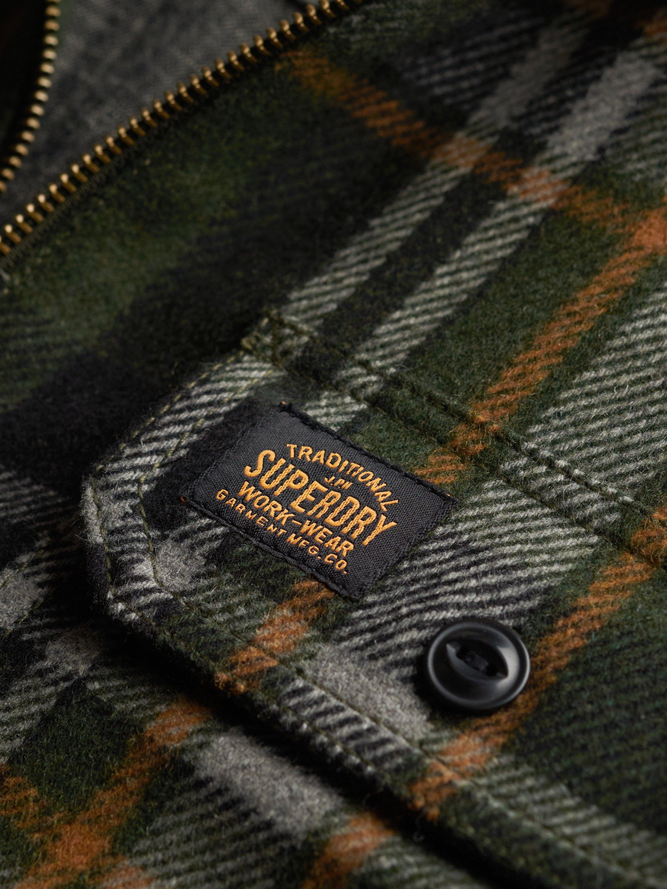 Product image 6 of 6, which shows Superdry Zip Through Wool Blend Check Overshirt, Buckshot/Olive, XL