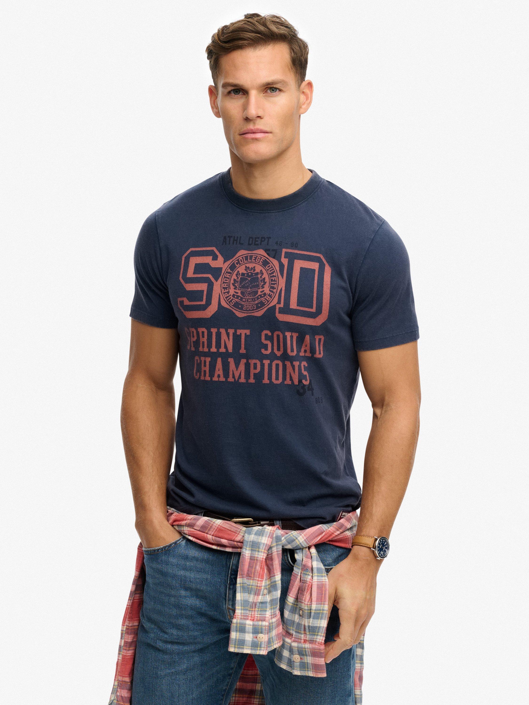 Product image 1 of 6, which shows Superdry Vintage Prep Relaxed T-Shirt, Lauren Navy, S