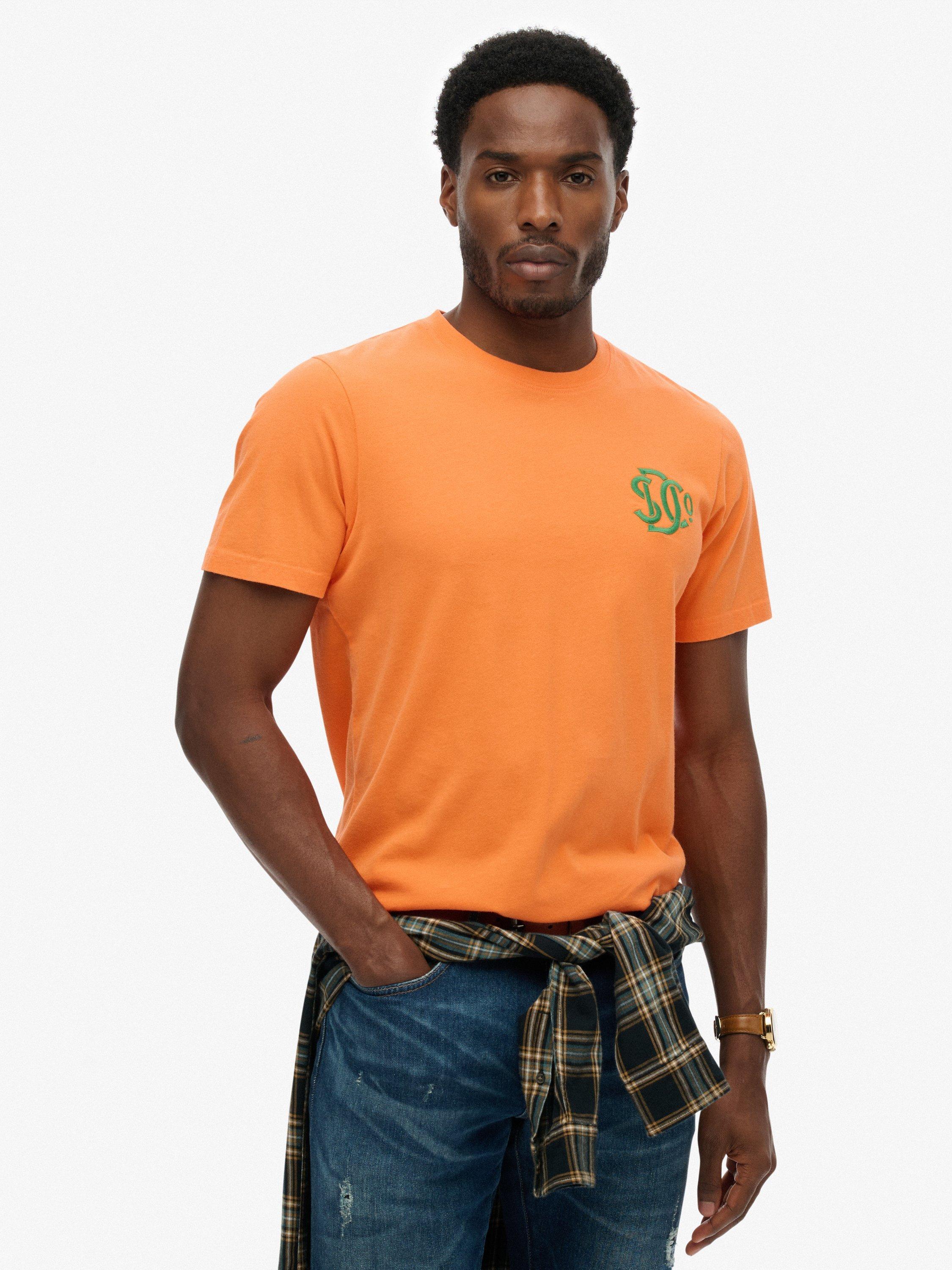 Product image 1 of 4, which shows Superdry Crew Neck Cotton T-Shirt, Firecracker Orange, S
