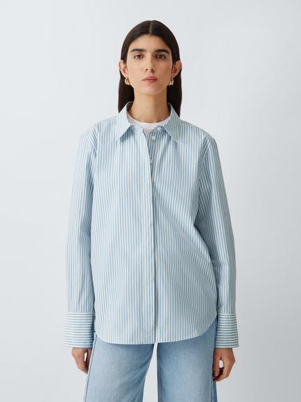 John Lewis Striped Cotton Poplin Shirt, Stripe, Stripe