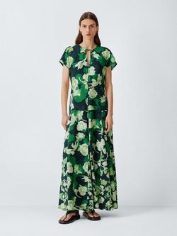 John Lewis Floral Print Cap Sleeve Godet Midi Dress, Print, Print