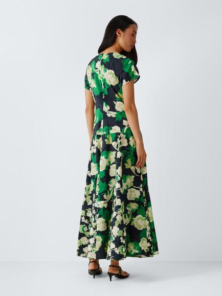 John Lewis Floral Print Cap Sleeve Godet Midi Dress, Print - view 2, Print