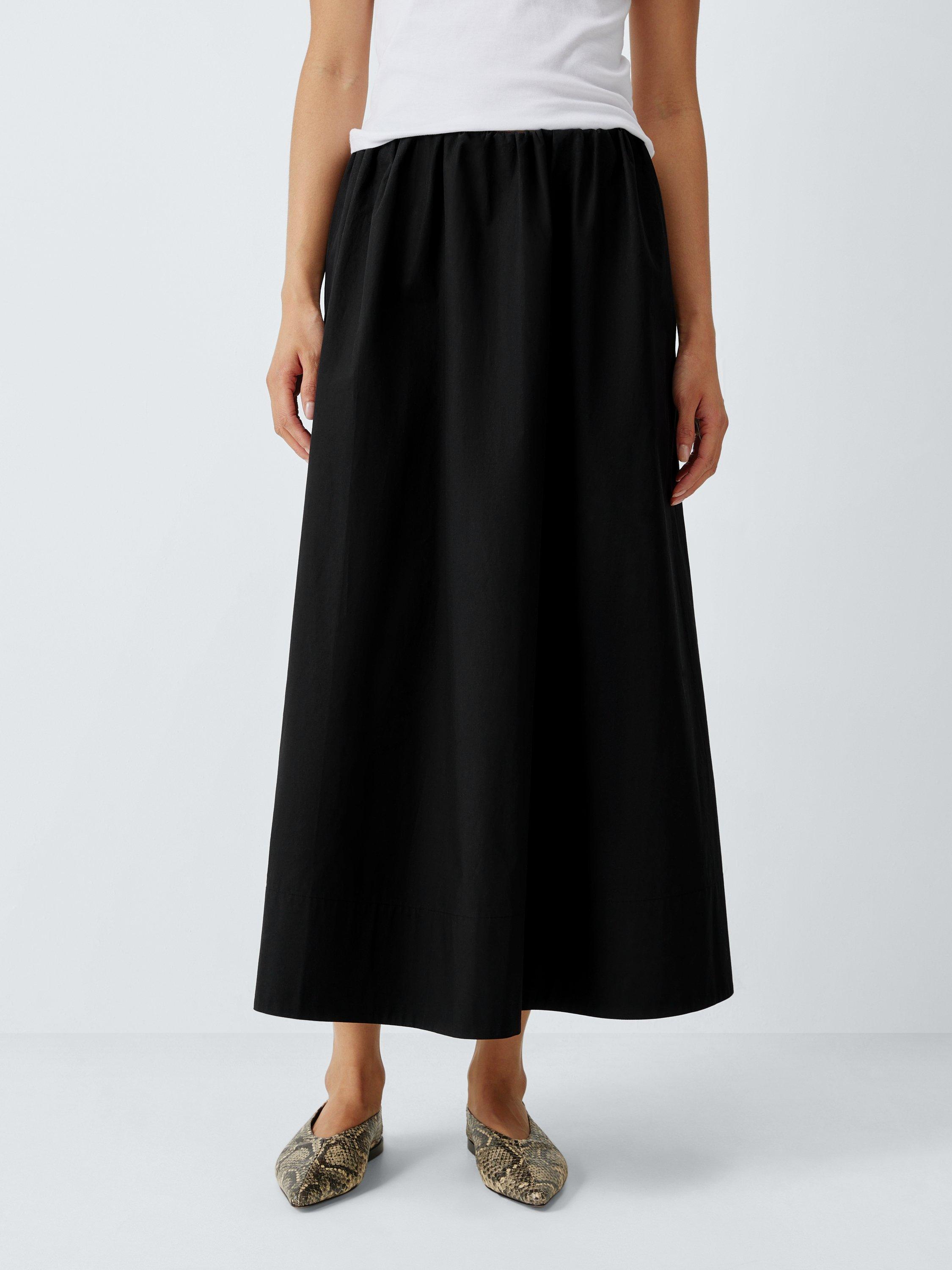 Product image 1 of 6, which shows John Lewis Plain Pleated Cotton Poplin Maxi Skirt, Black, 8
