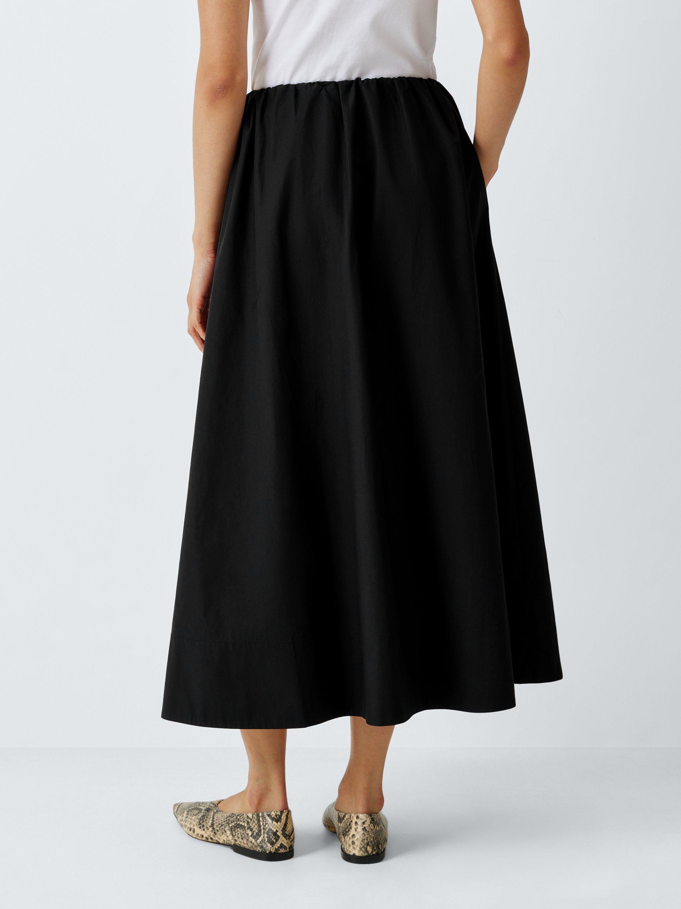 Product image 2 of 6, which shows John Lewis Plain Pleated Cotton Poplin Maxi Skirt, Black, 8