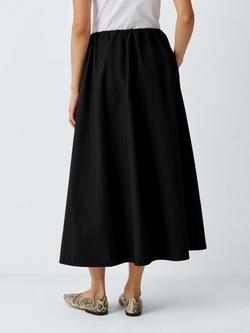 John Lewis Plain Pleated Cotton Poplin Maxi Skirt, Black - view 2, Black