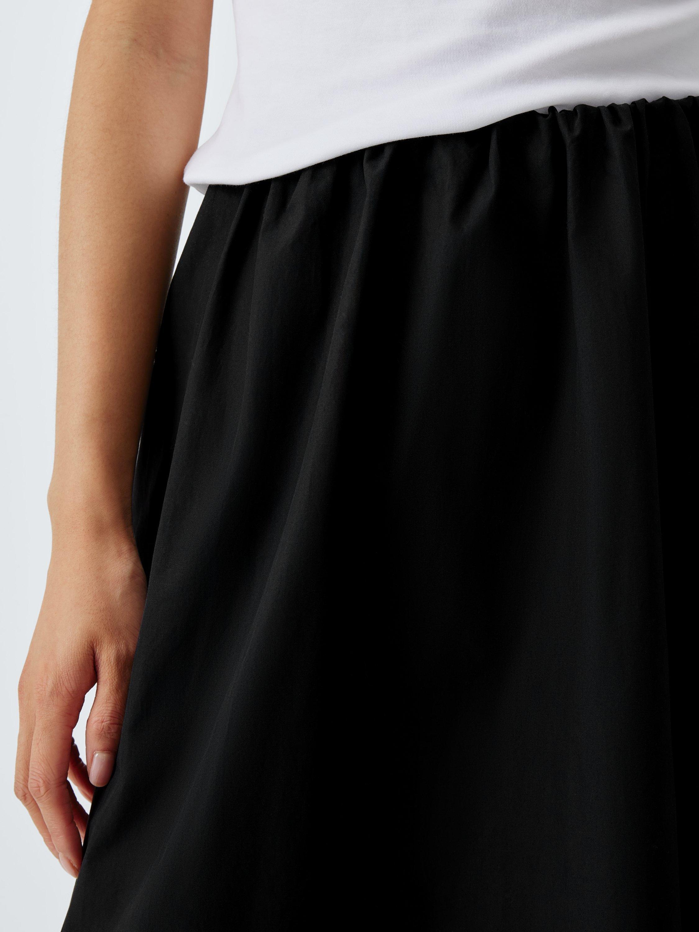 Product image 6 of 6, which shows John Lewis Plain Pleated Cotton Poplin Maxi Skirt, Black, 8