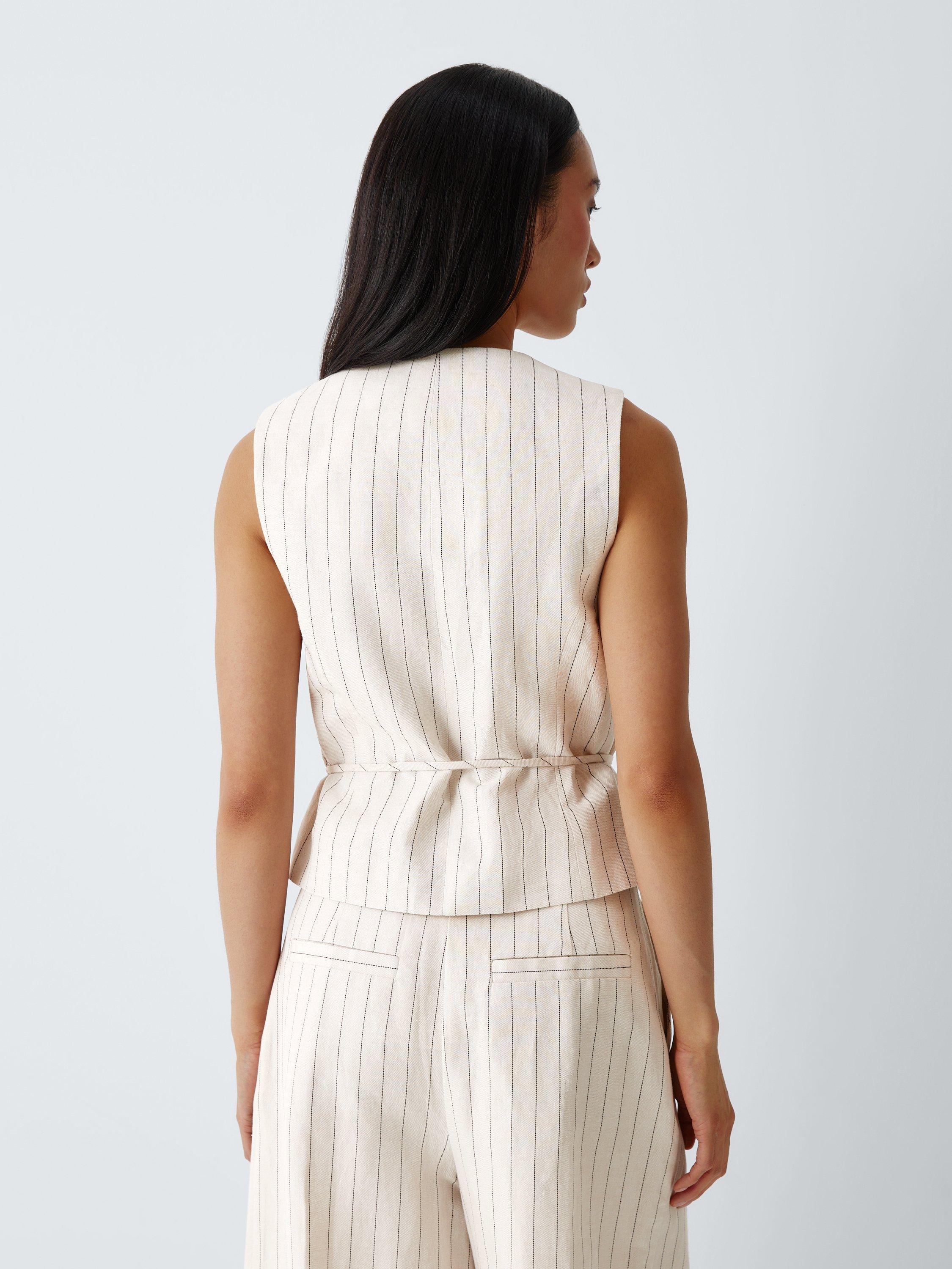 Product image 2 of 6, which shows John Lewis Asymmetric Wrap Front Cotton Linen Blend Striped Waistcoat, Stripe Linen, 8