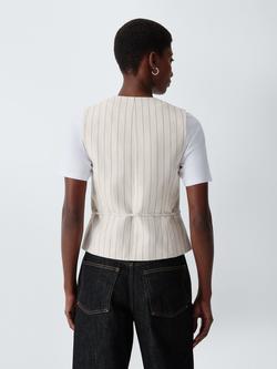 John Lewis Asymmetric Wrap Front Cotton Linen Blend Striped Waistcoat, Stripe Linen - view 2, Stripe Linen