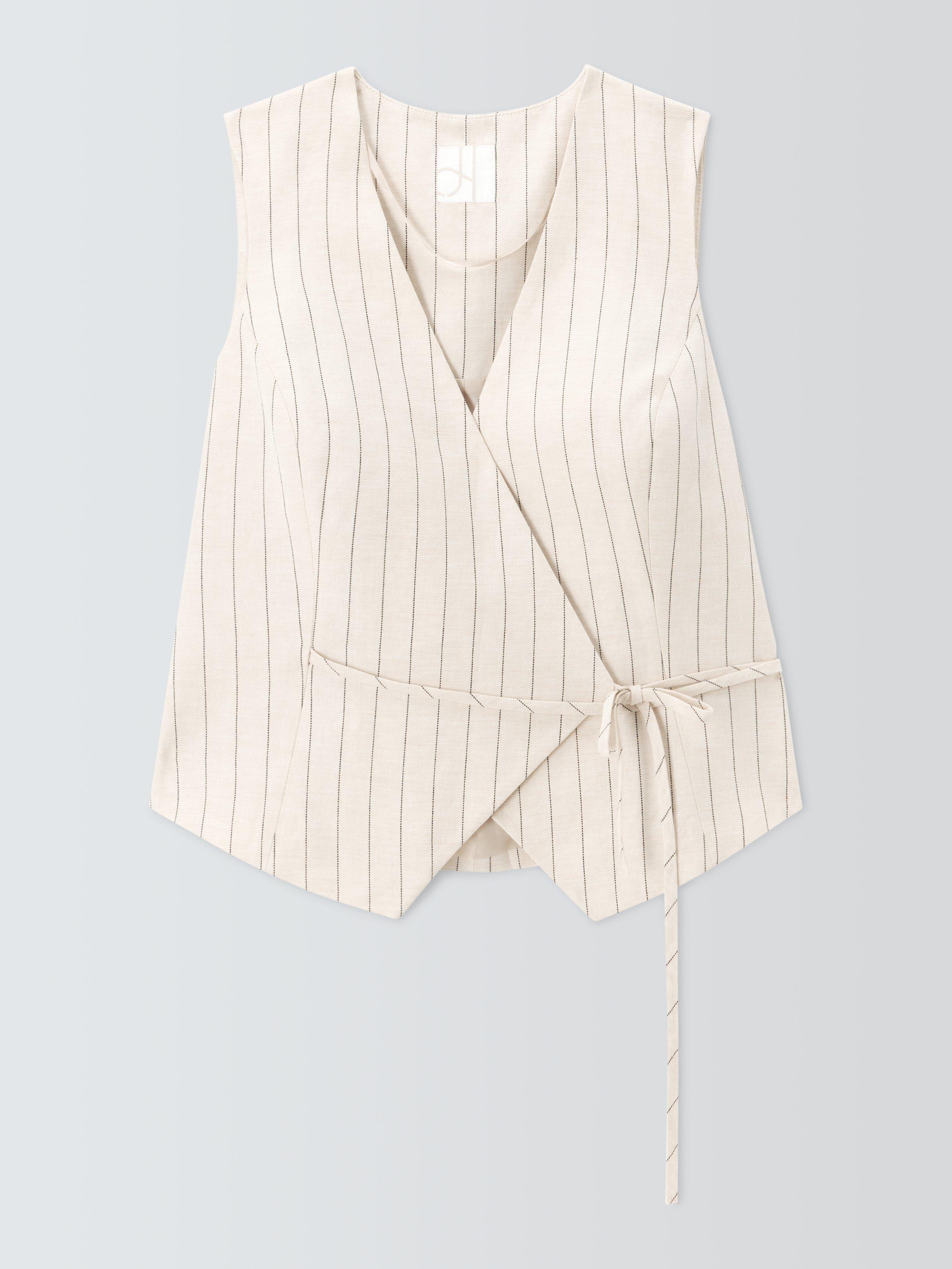Product image 4 of 6, which shows John Lewis Asymmetric Wrap Front Cotton Linen Blend Striped Waistcoat, Stripe Linen, 8