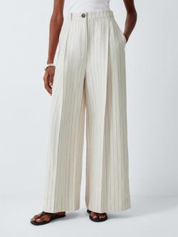 John Lewis Cotton Linen Blend Striped Wide Leg Trousers, Stripe Linen - view 2, Stripe Linen