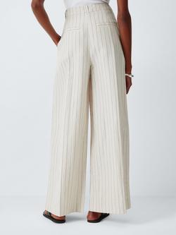 John Lewis Cotton Linen Blend Striped Wide Leg Trousers, Stripe Linen - view 2, Stripe Linen