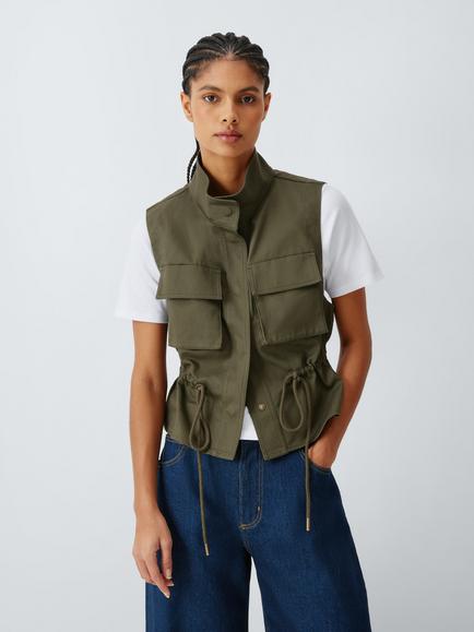 John Lewis Utility Waistcoat, Dark Khaki, Dk Khaki