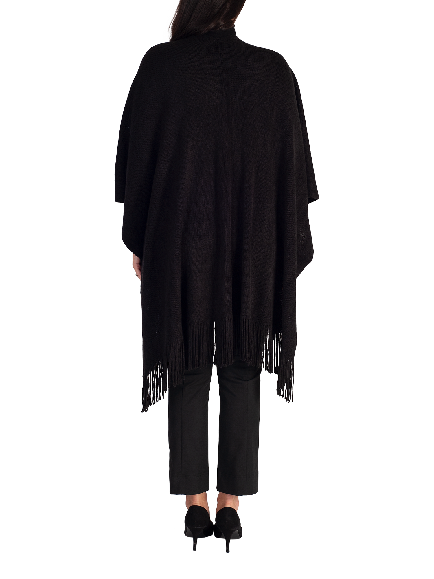 Product image 2 of 4, which shows chesca Fringed Knit Wrap, Black, One Size