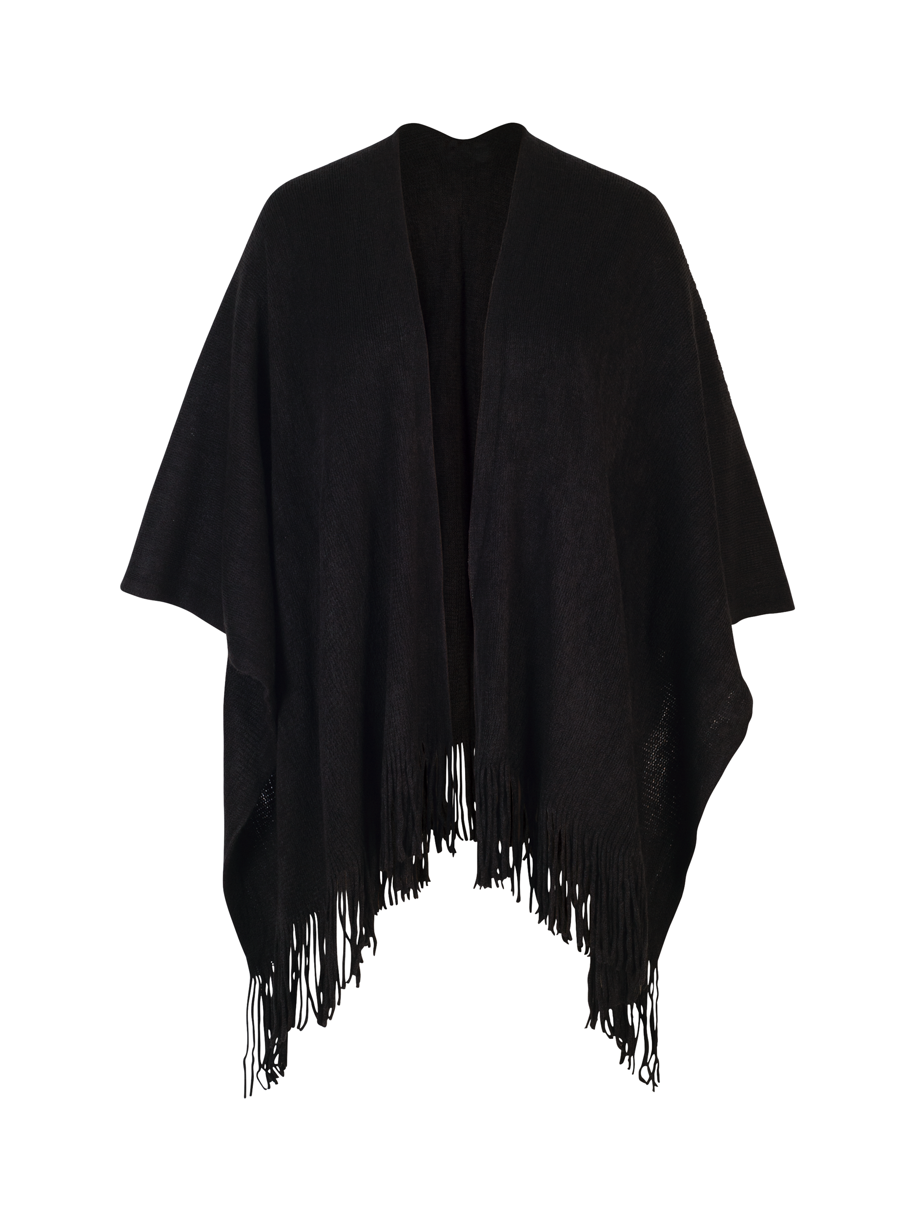 Product image 4 of 4, which shows chesca Fringed Knit Wrap, Black, One Size