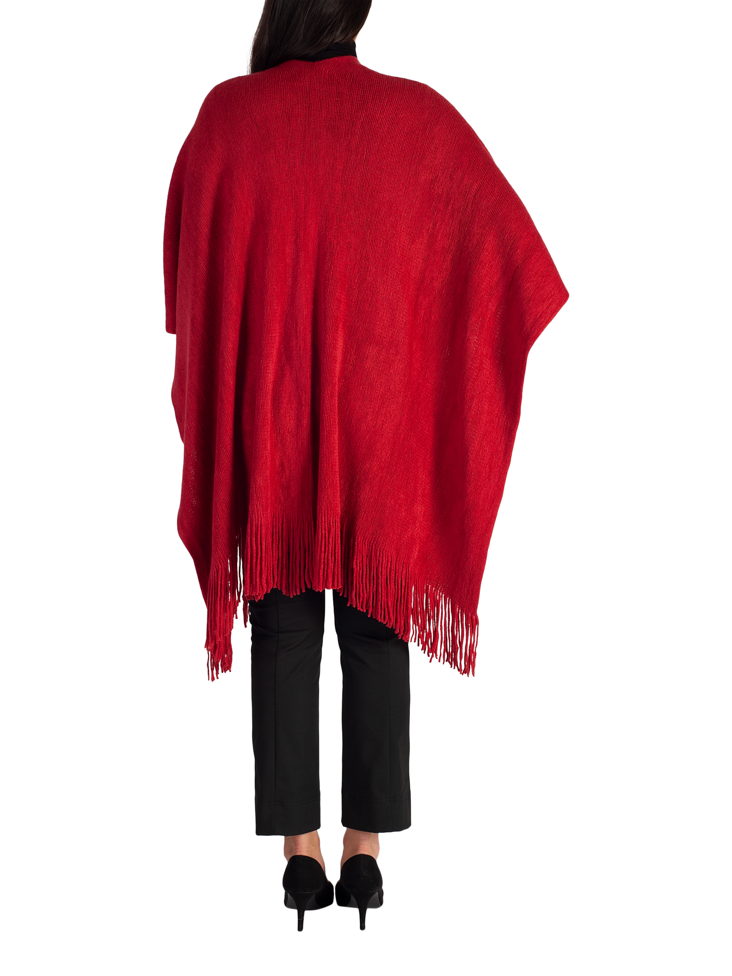 Product image 2 of 4, which shows chesca Fringed Knit Wrap, Ruby, One Size