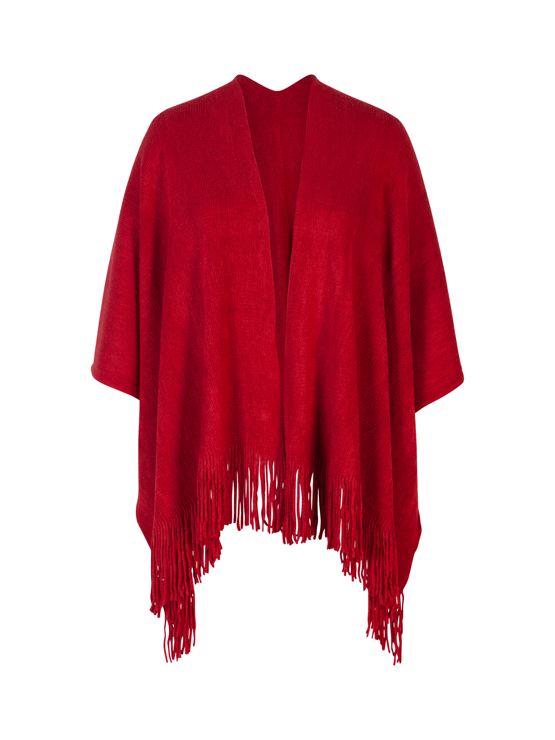 Product image 4 of 4, which shows chesca Fringed Knit Wrap, Ruby, One Size