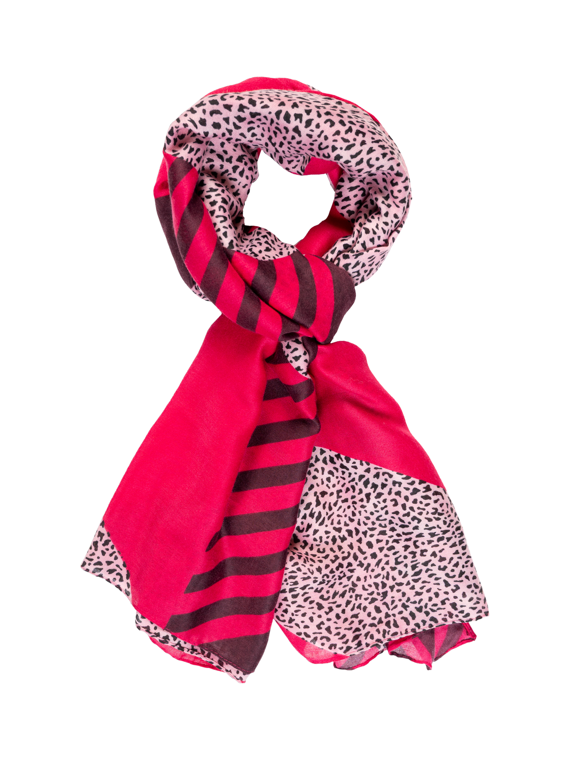 Product image 1 of 5, which shows chesca Animal Print Striped Scarf , Fuchsia/Purple, One Size