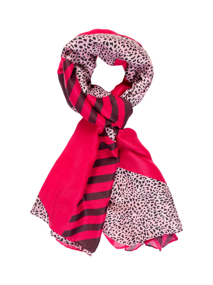 chesca Animal Print Striped Scarf, Fuchsia/Purple