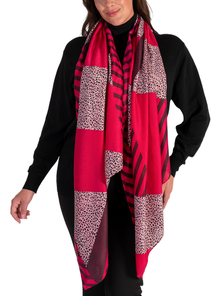 chesca Animal Print Striped Scarf - view 2, Fuchsia/Purple