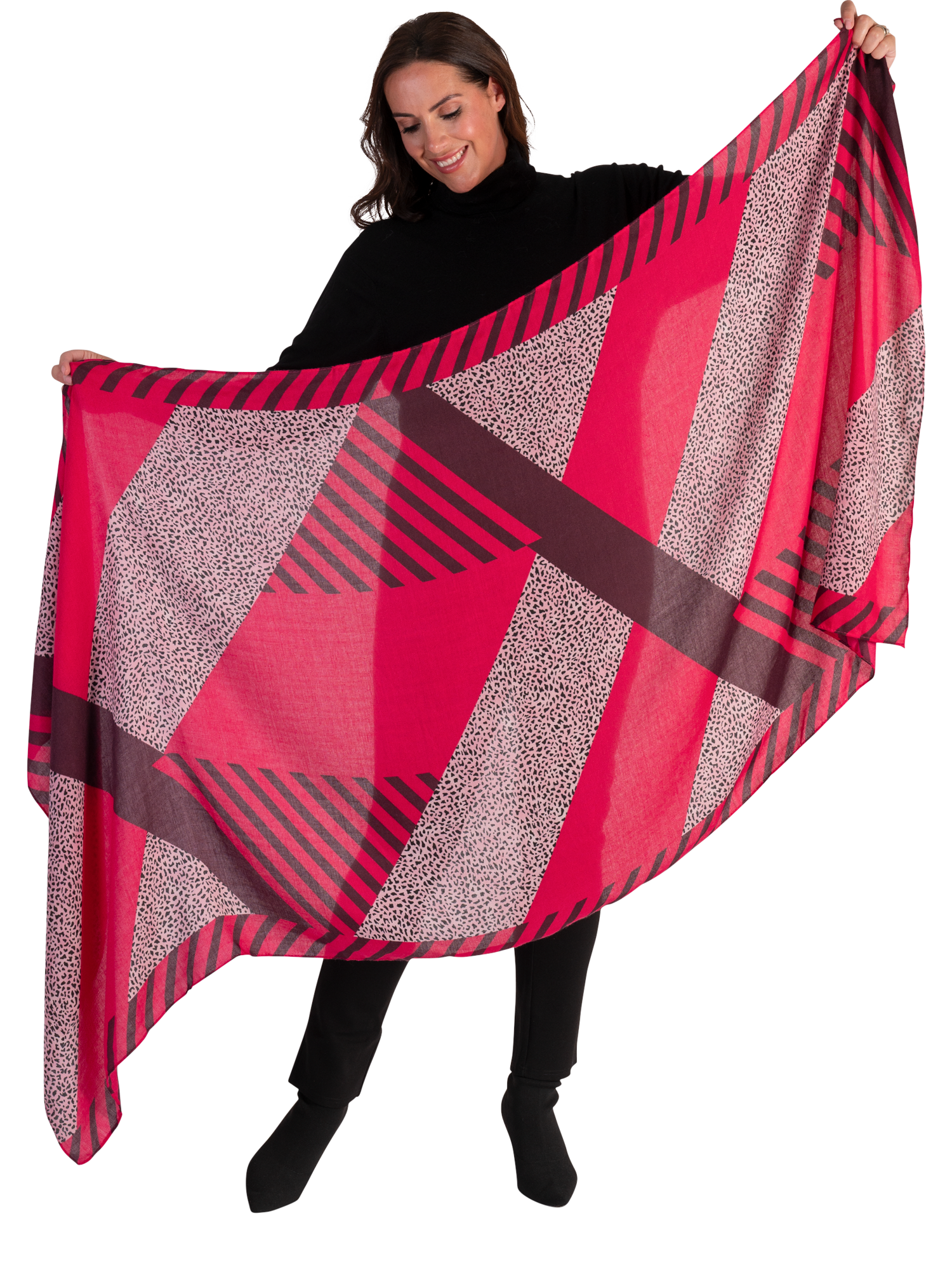Product image 3 of 5, which shows chesca Animal Print Striped Scarf , Fuchsia/Purple, One Size